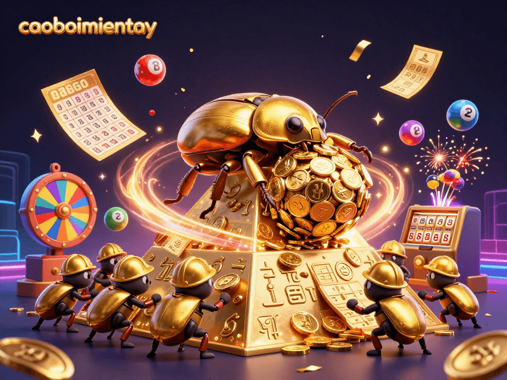 Engage with caoboimientay as golden beetles celebrate wealth through exciting casino-themed elements.