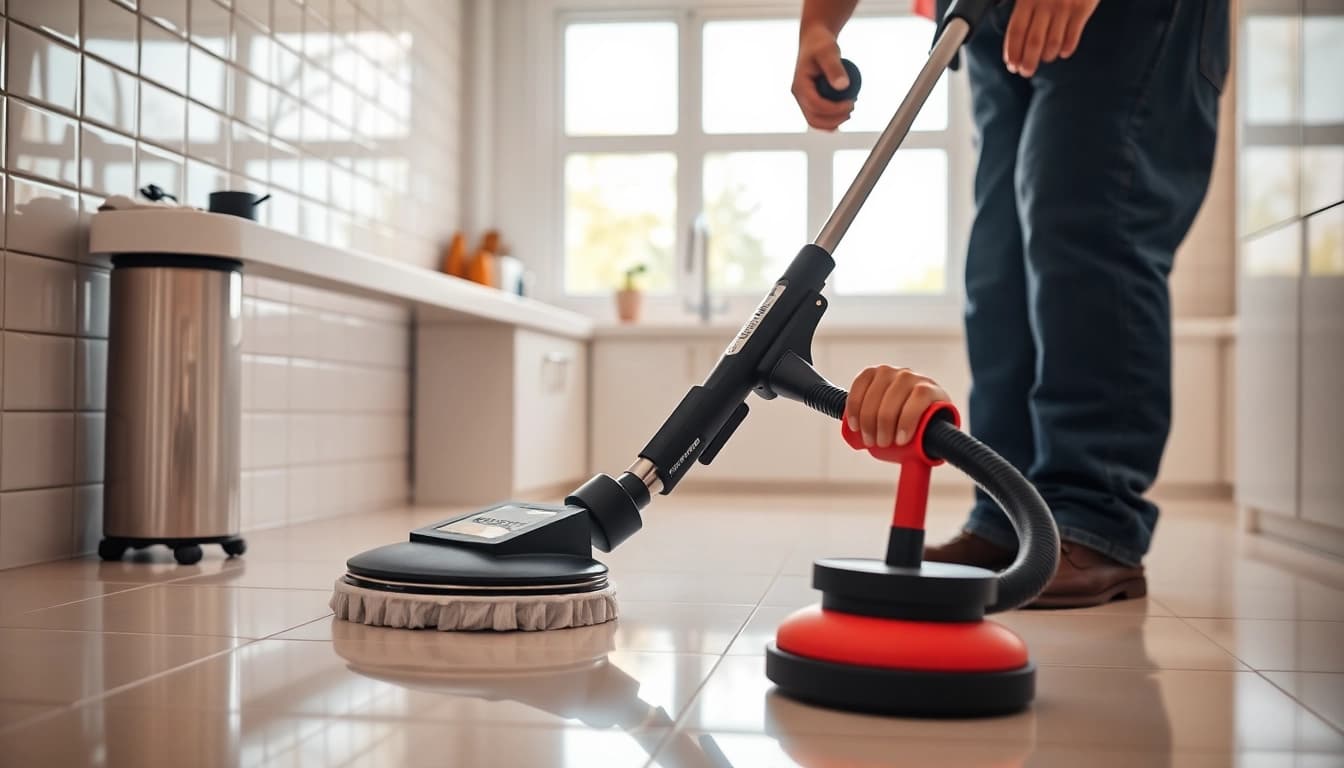 Tile and grout cleaning lincoln ca with a technician using professional tools for sparkling results.