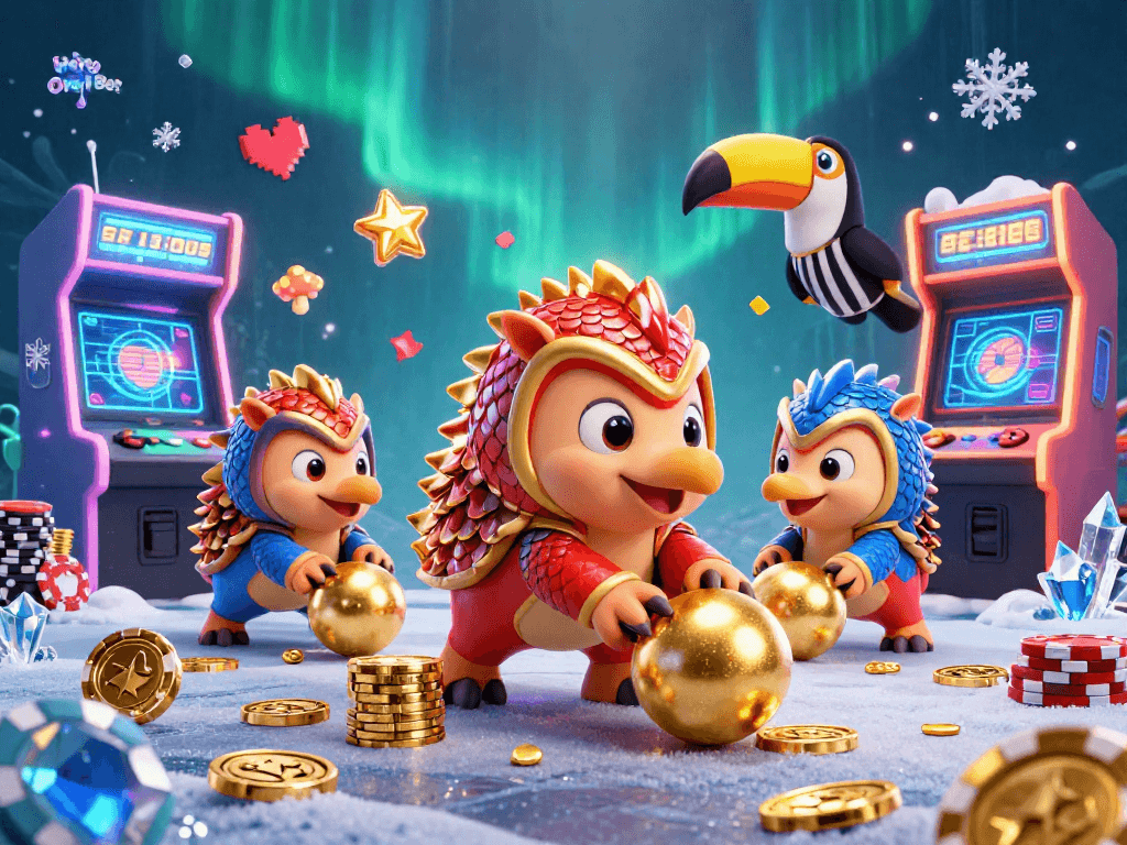 Heng Ong Bet rivals play in a dynamic 3D casino scene, showcasing competitive games and vibrant arcade elements.