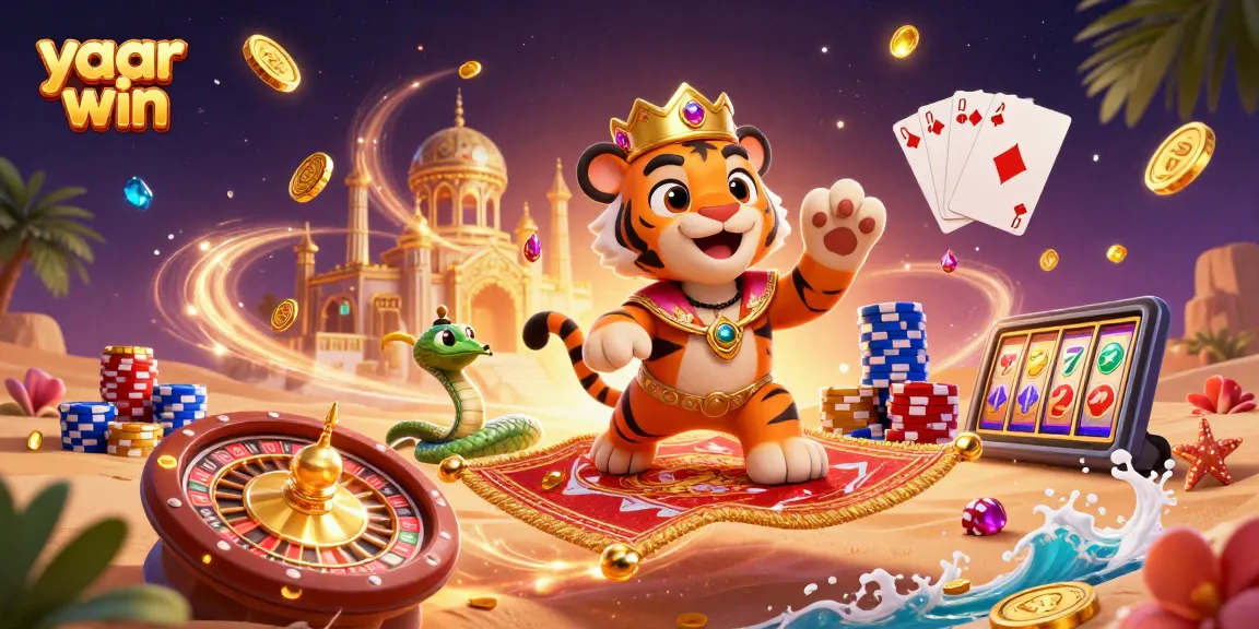 Experience the excitement of yaar win with vibrant casino elements and a magical Arabian theme.