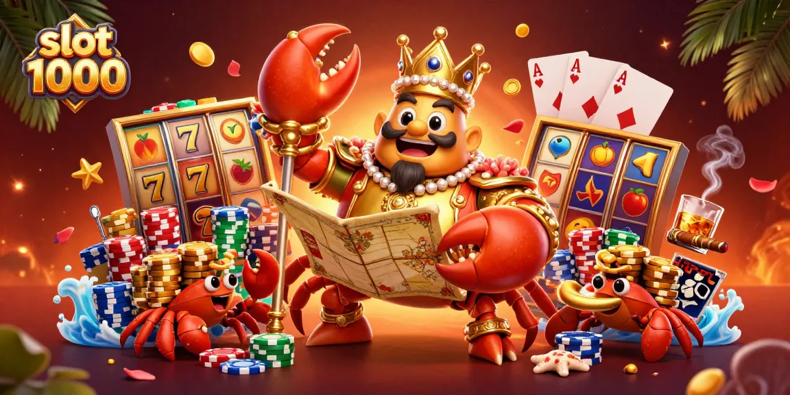 Menangkan slot 1000 dengan simbol keberuntungan dan petunjuk jackpot mengelilingi karakter krustasea emas.