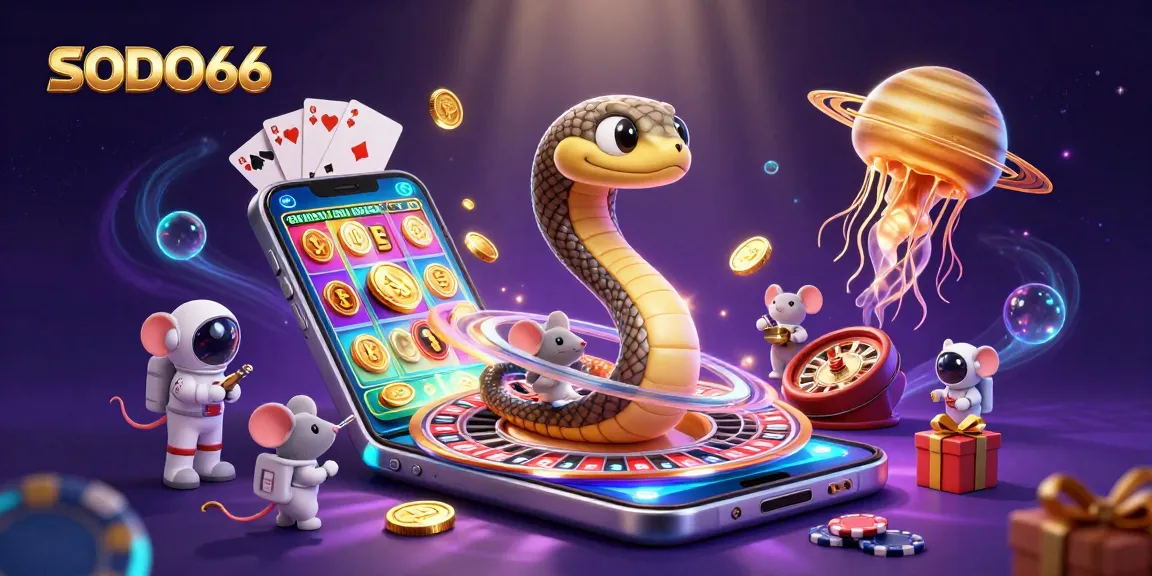 Engage with SODO66’s thrilling cosmic gaming experience featuring astronaut mice betting on a roulette wheel.