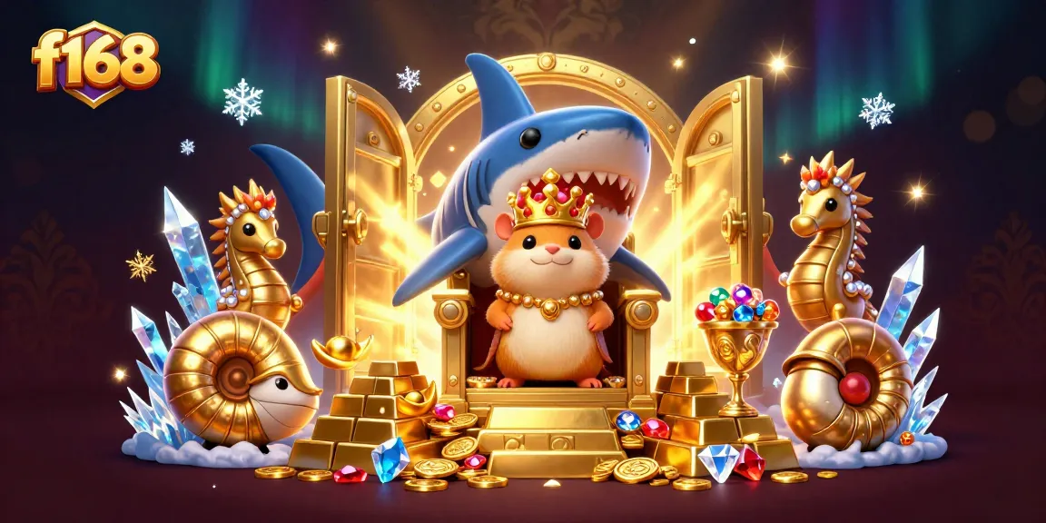 Experience thrilling adventures at f168 with a bold golden hamster king surrounded by royal guards and treasures.