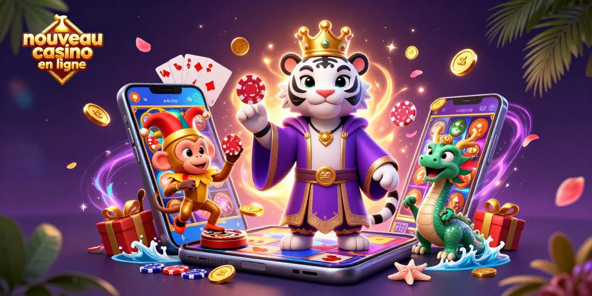 Découvrez le nouveau casino en ligne avec un tigre majestueux et un singe jonglant dans un univers enchanteur.