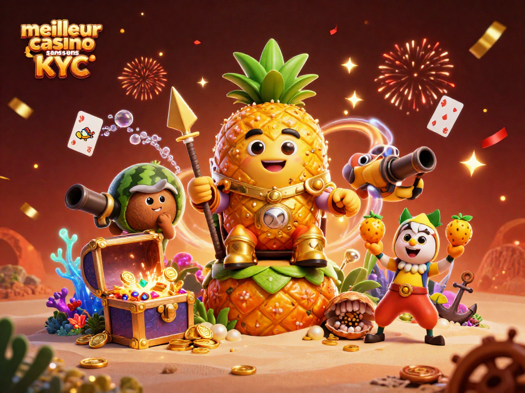 Le meilleur casino sans KYC : découvrez un roi des jeux d'argent, avec un trône de fruits sous des feux d'artifice.