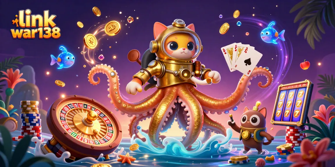 Engage with thrilling gameplay at link war138 featuring a kraken, diving cat, and casino elements.