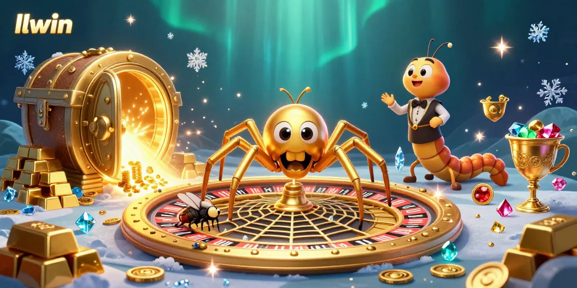 Experience the thrill of llwin as a golden spider spins a roulette wheel in this vibrant scene.