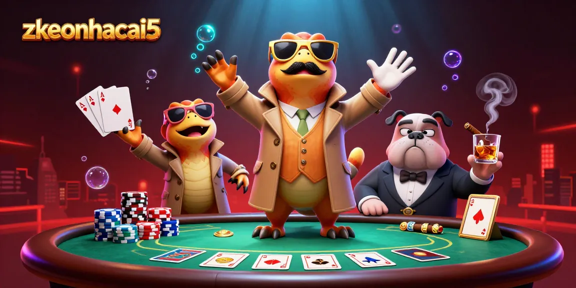 Experience the thrilling zkeonhacai5 gaming scene with raptors in a trench coat at a poker table.