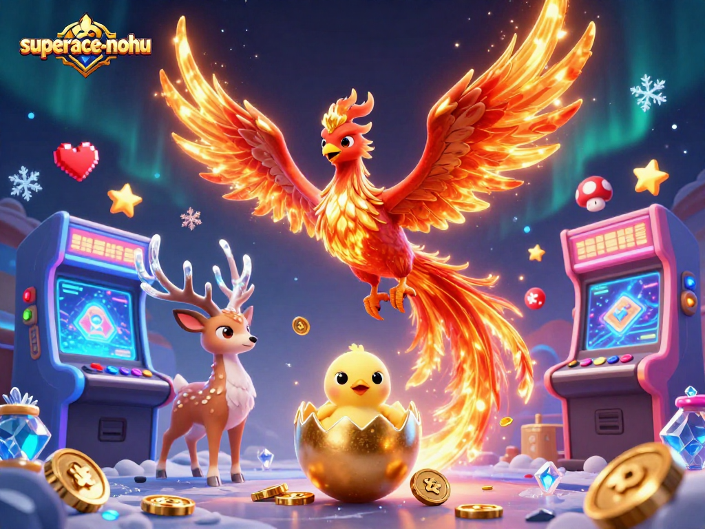Experience the thrilling world of superace-nohu with stunning 3D illustrations of vibrant game elements and characters.