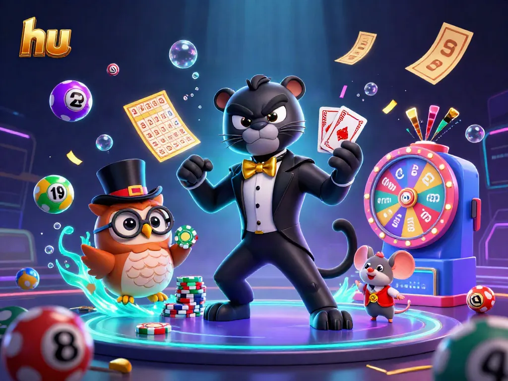 Players experience thrilling card games at hu's vibrant online casino, highlighted by dynamic illustrations.