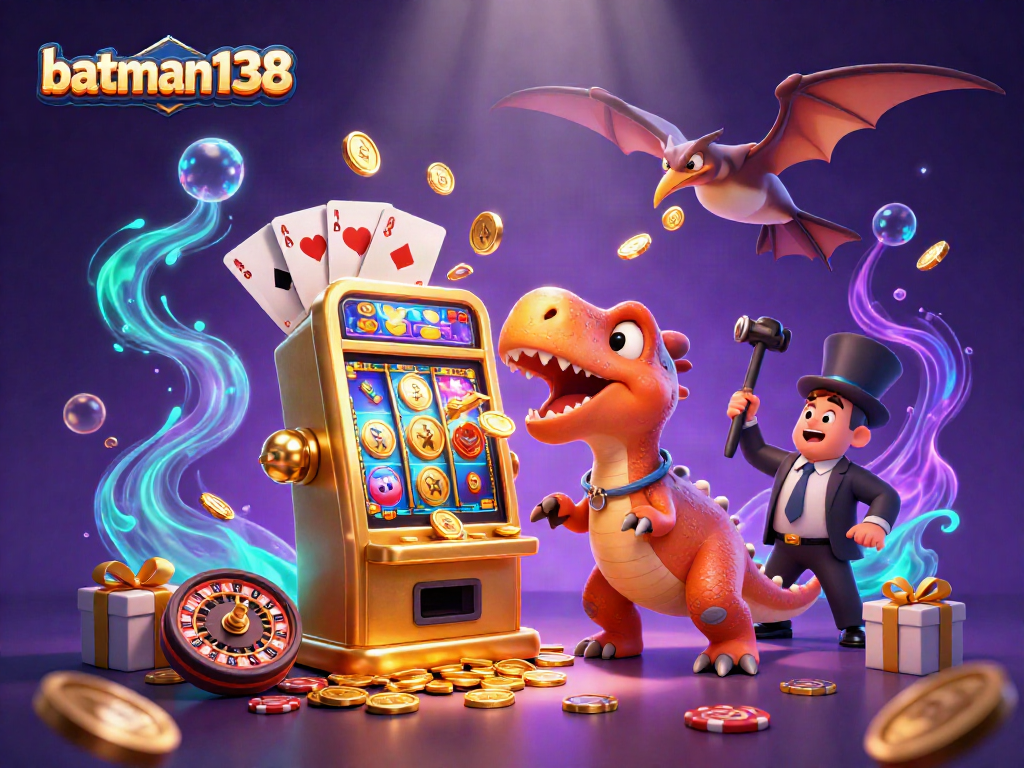Win big with batman138 as a dinosaur hits the jackpot at the casino!