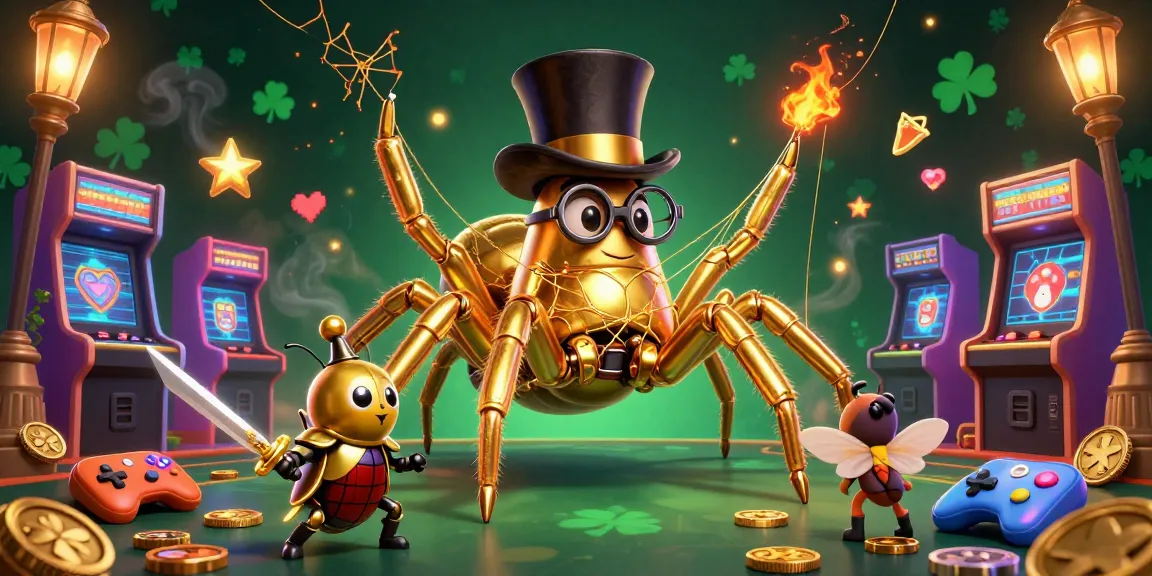 Experience the excitement of duongmatchuoc as a golden tarantula spins a glittering web in a vibrant casino setting.