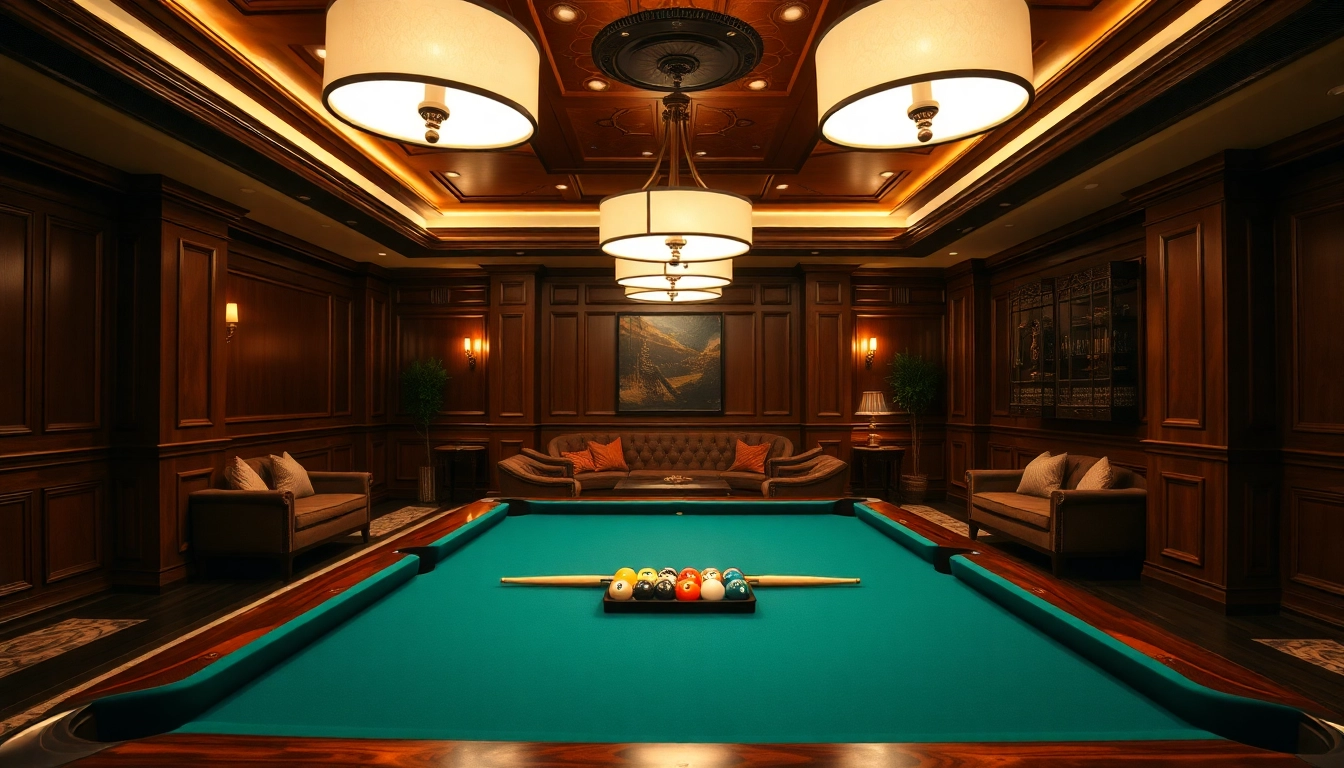 Buy Pool Tables in a luxurious game room setting with a well-crafted 8-foot billiard table.