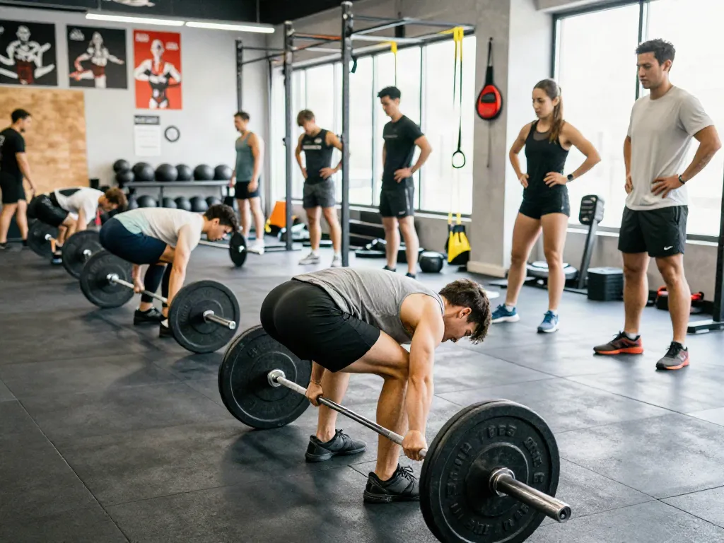 Athletic individual performing deadlifts amidst a vibrant gym environment, reflecting the world of steroidi anabolizzanti