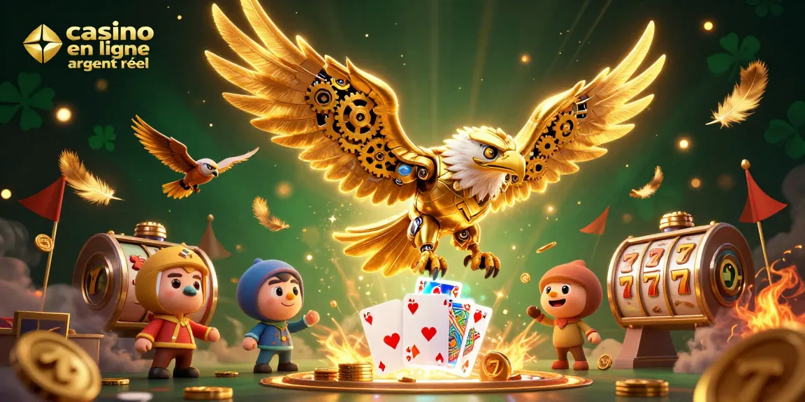 Plongez dans l'univers du casino en ligne argent réel avec cette scène colorée et dynamique remplie de jeux et de gains.