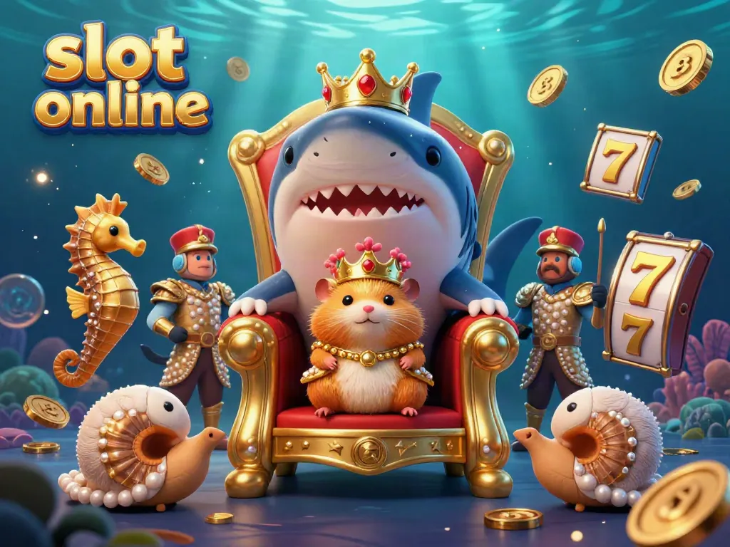 Experience the thrill of slot online with a dynamic scene featuring a golden hamster king and underwater elements.