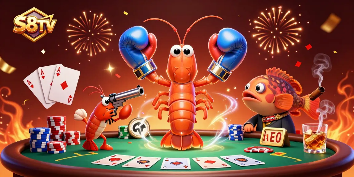S8TV offers thrilling poker action with vibrant characters and dynamic elements in this lively 3D illustration.