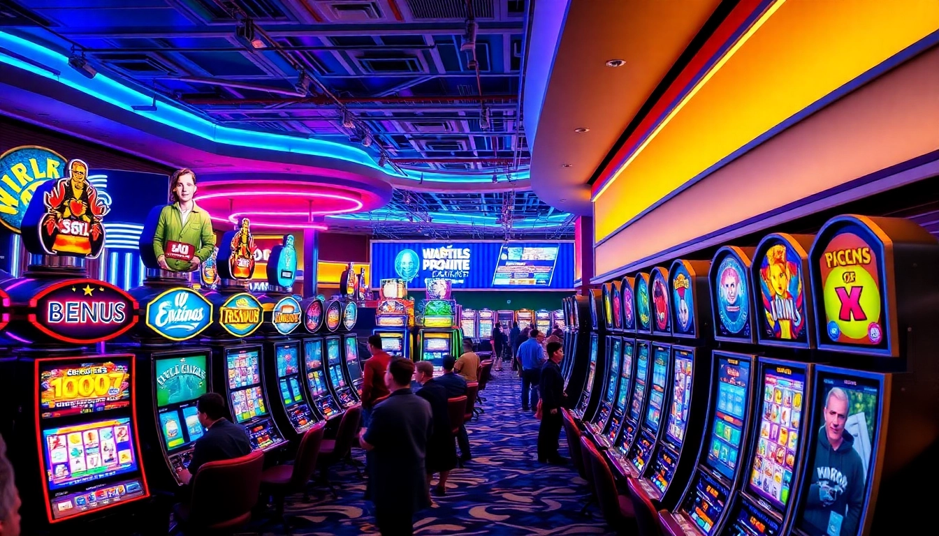 Experience the thrill of slot gambling with vibrant machines and engaged players in a lively casino.