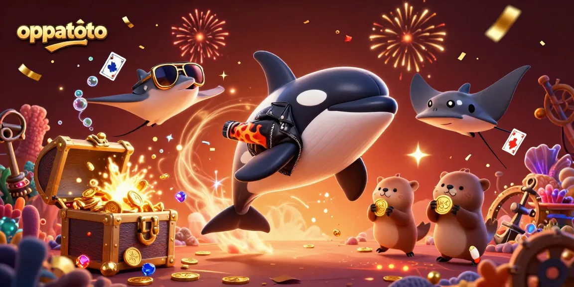 Experience thrilling wins with oppatoto as sea otters joyfully hold golden coins in a vibrant underwater scene.