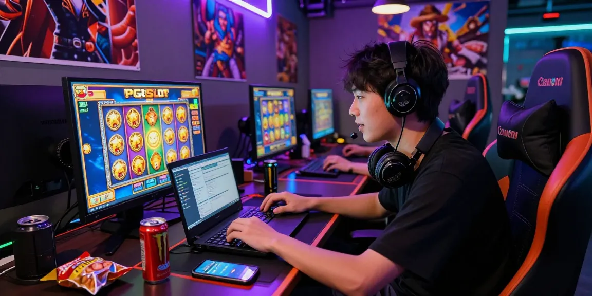 Player enjoying we88 PGSLOT in a vibrant gaming setup with LED lights and colorful visuals.