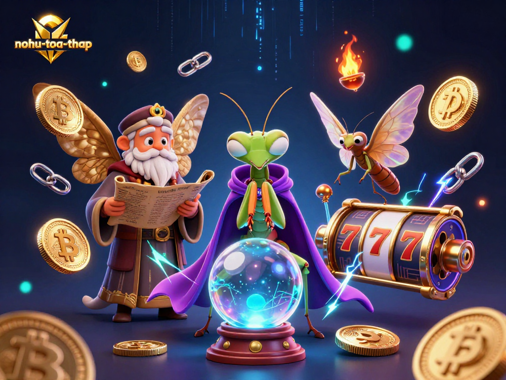 Engage in the thrilling nohu-toa-thap experience with a magical scene featuring fortune tellers and vibrant casino elements.
