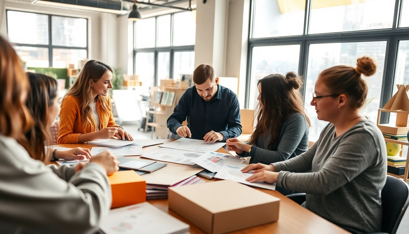 Dynamic scene of a packaging design agency Melbourne team creating innovative packaging solutions.