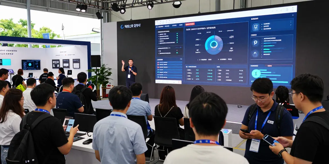 People connecting at a technology conference discussing 먹튀스팟 검증사이트 innovations and solutions.