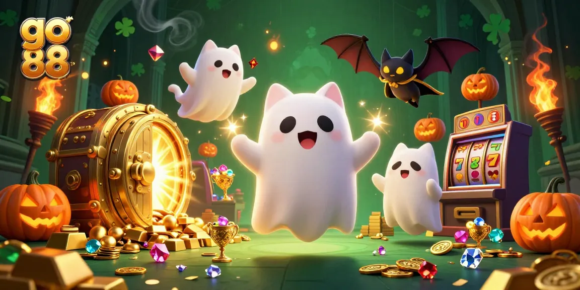 Experience thrilling wins at go 88 with our vibrant haunted casino illustration featuring ghostly characters.