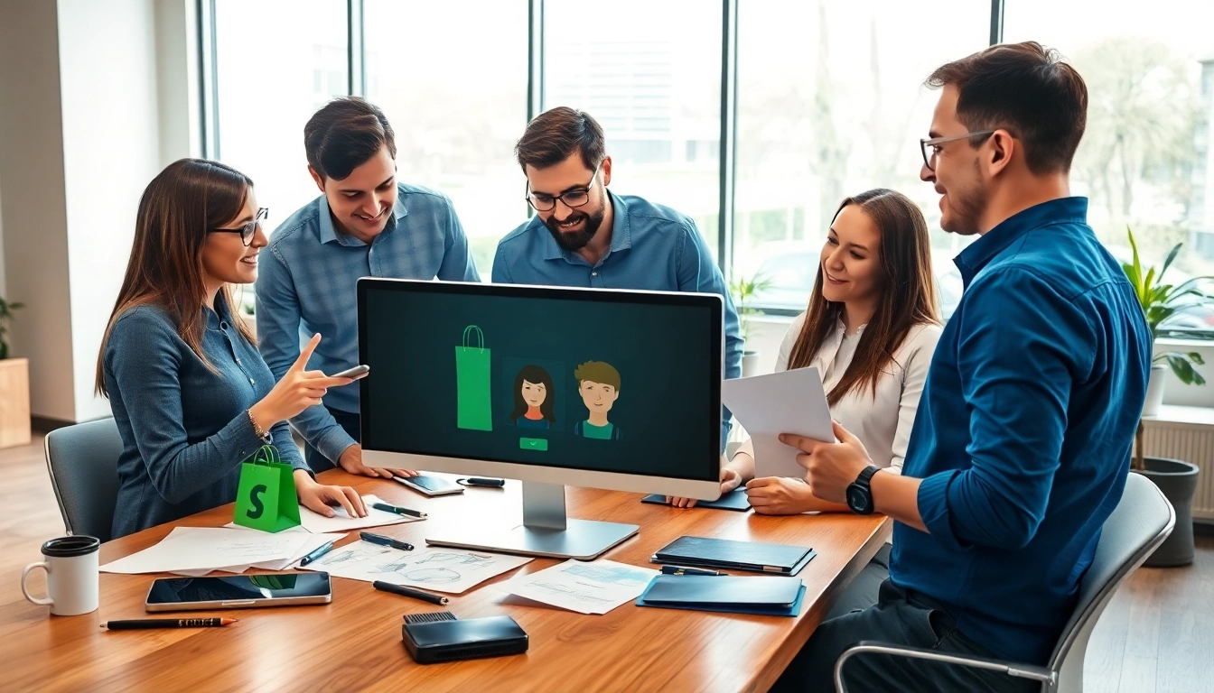 Showcasing a professional team engaged in Shopify website development services in a creative workspace.
