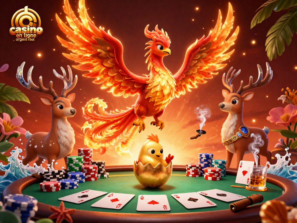 Jouez à des jeux au casino en ligne argent réel avec le phoenix de feu et des éléments de poker captivants.