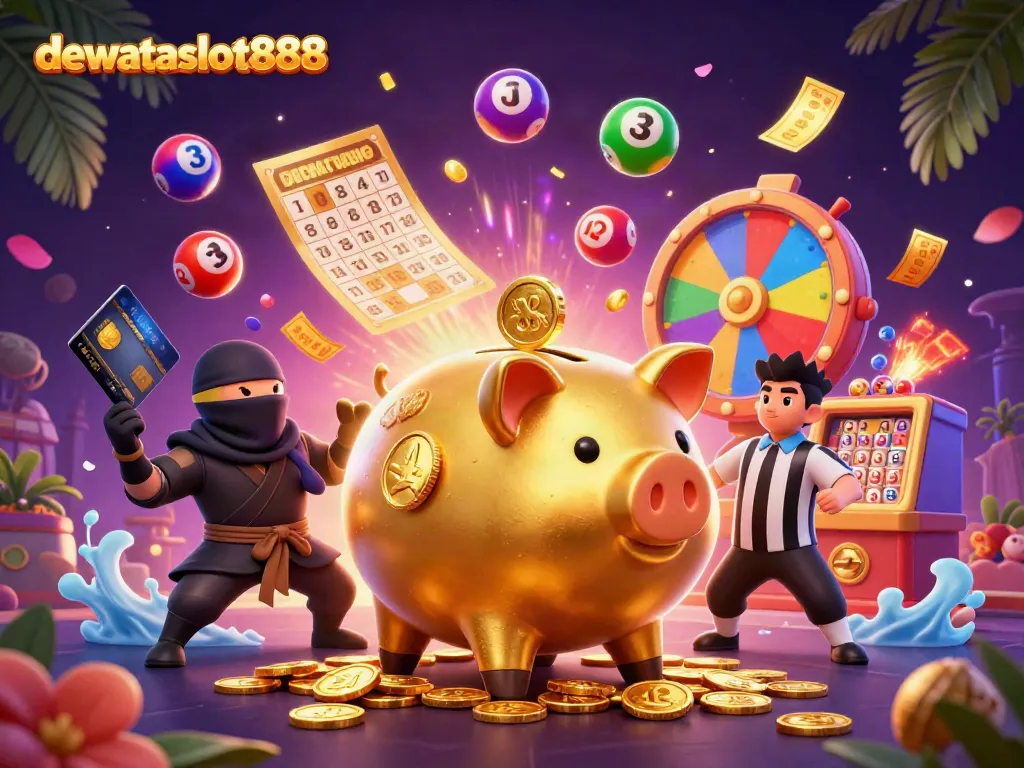 Permainan seru di dewataslot888 dengan karakter kartun 3D dan elemen kasino yang memikat.