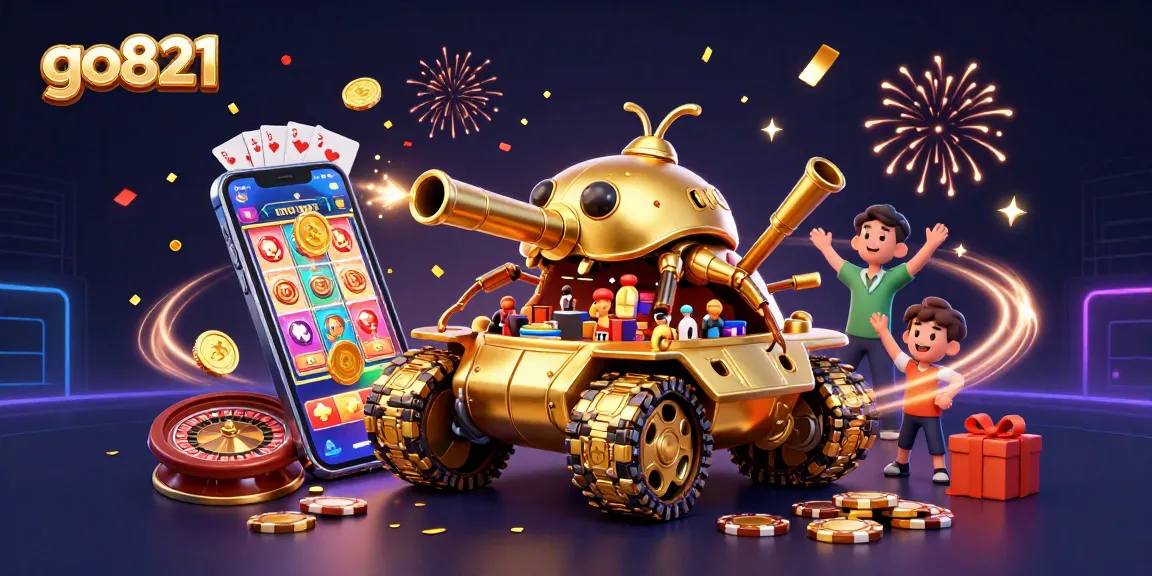 Experience thrilling gaming at go821 with a golden beetle tank revealing a casino scene.