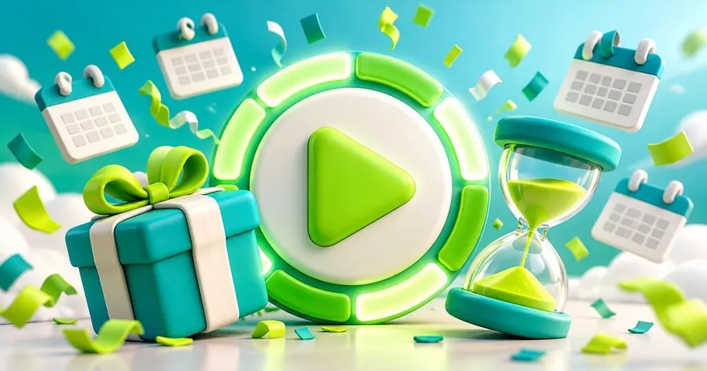 Play button with a countdown ring and gift box, showing free trial streaming services in 2026