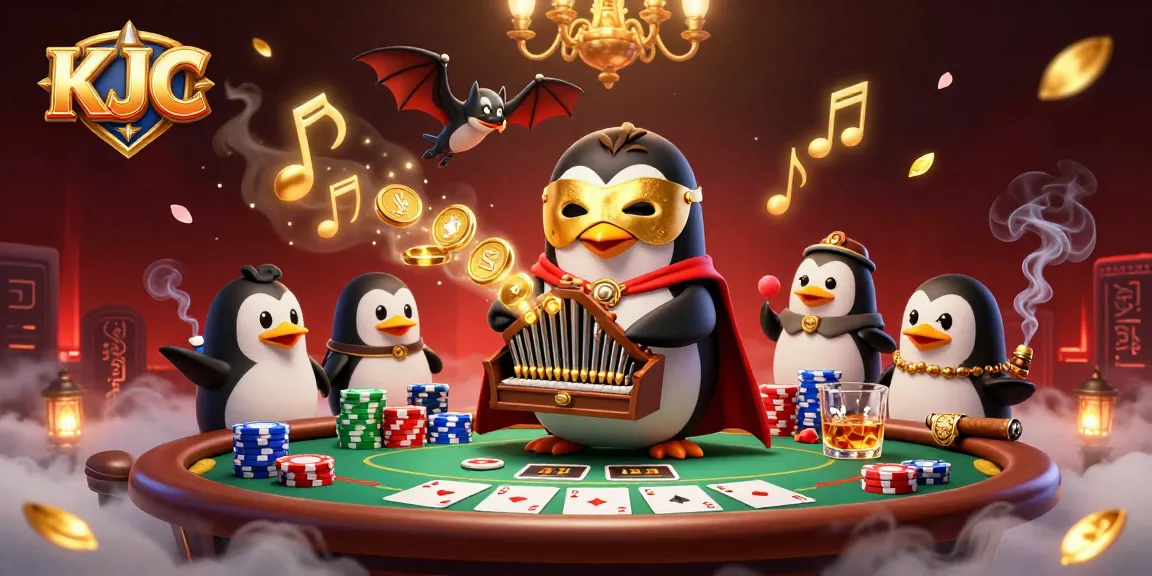KJC delivers a thrilling casino atmosphere with a phantom opera penguin playing an organ and golden coins shooting out.