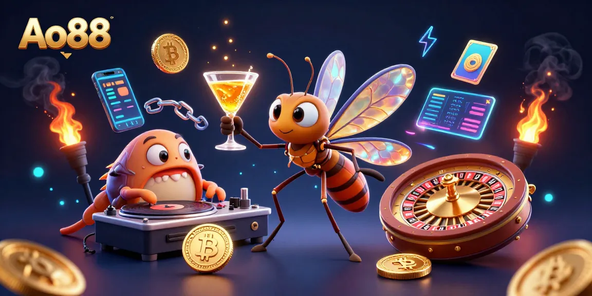 Experience Ao88 with a vibrant casino mascot and exciting gaming elements in a dynamic 3D scene.