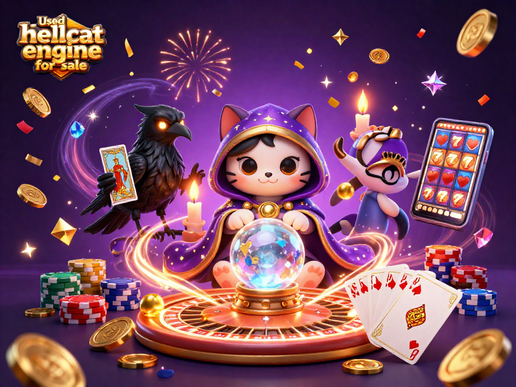 Experience excitement with a Used hellcat engine for sale in a vibrant casino-themed setup of mystical elements.