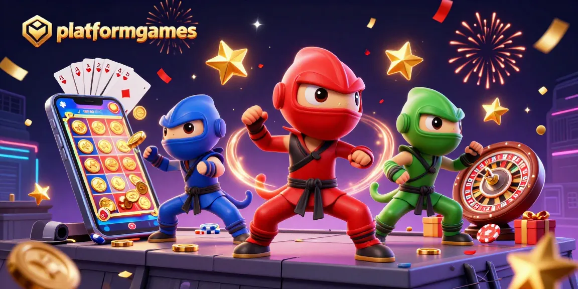 Engage with the thrilling platformgames experience through a captivating 3D ninja illustration featuring dynamic casino elements!
