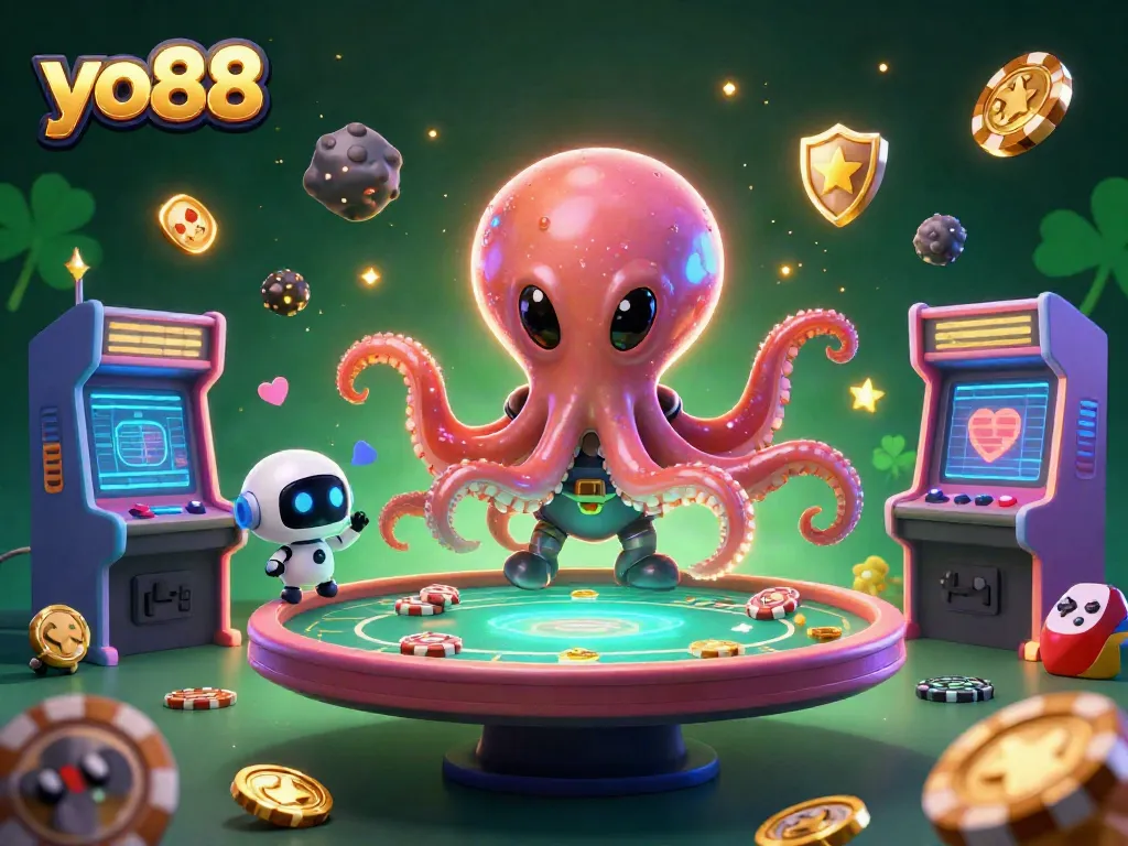 Play poker with yo88's alien octopus in a vibrant casino universe filled with exciting game elements.