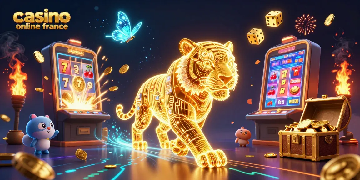 Jouer à casino en ligne France avec un tigre doré dans un paysage de casino dynamique.
