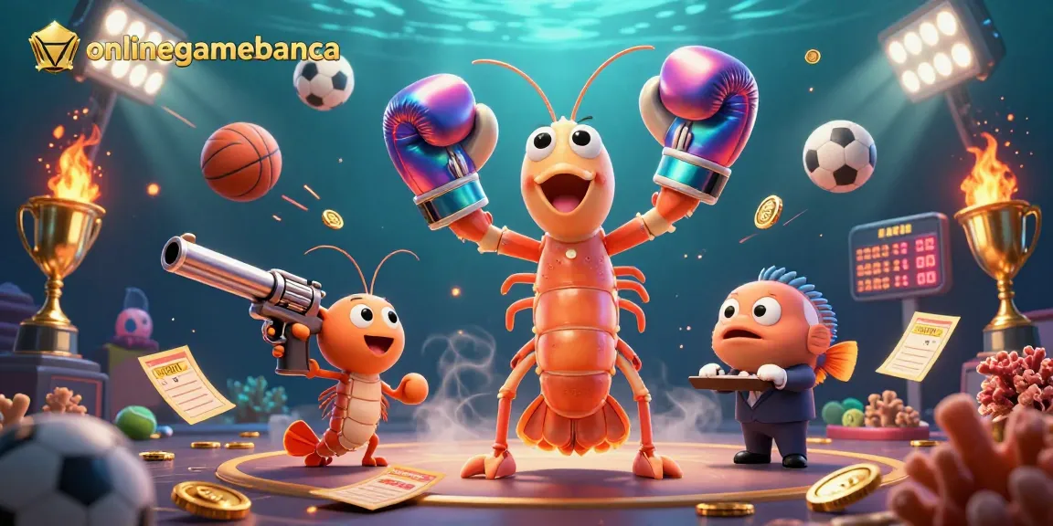 Onlinegamebanca showcases a vibrant 3D cartoon scene with soccer elements and betting slips, highlighting excitement.