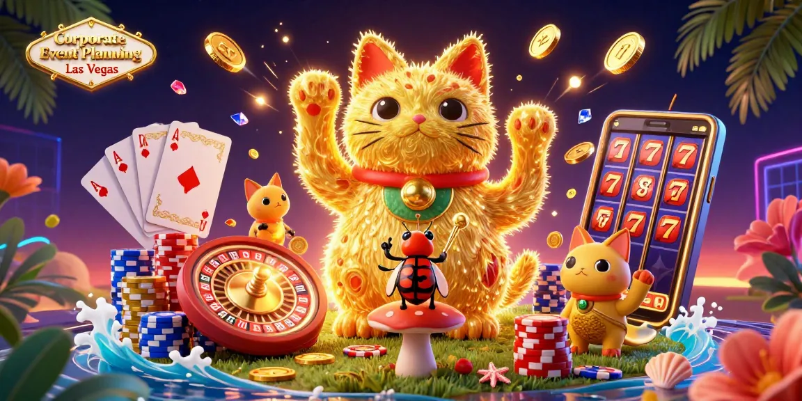 Engage in Corporate Event Planning Las Vegas with vibrant casino characters and memorable symbols in a dynamic scene.