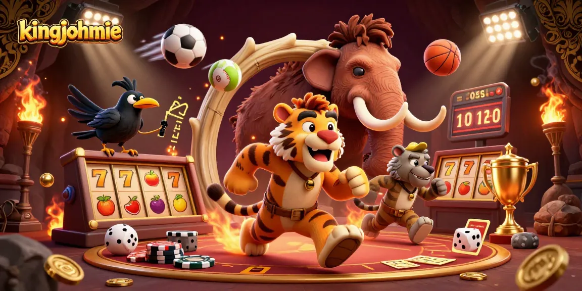 Join exciting gameplay at kingjohnnie's unique prehistoric casino featuring hot slot reels and vibrant 3D characters.
