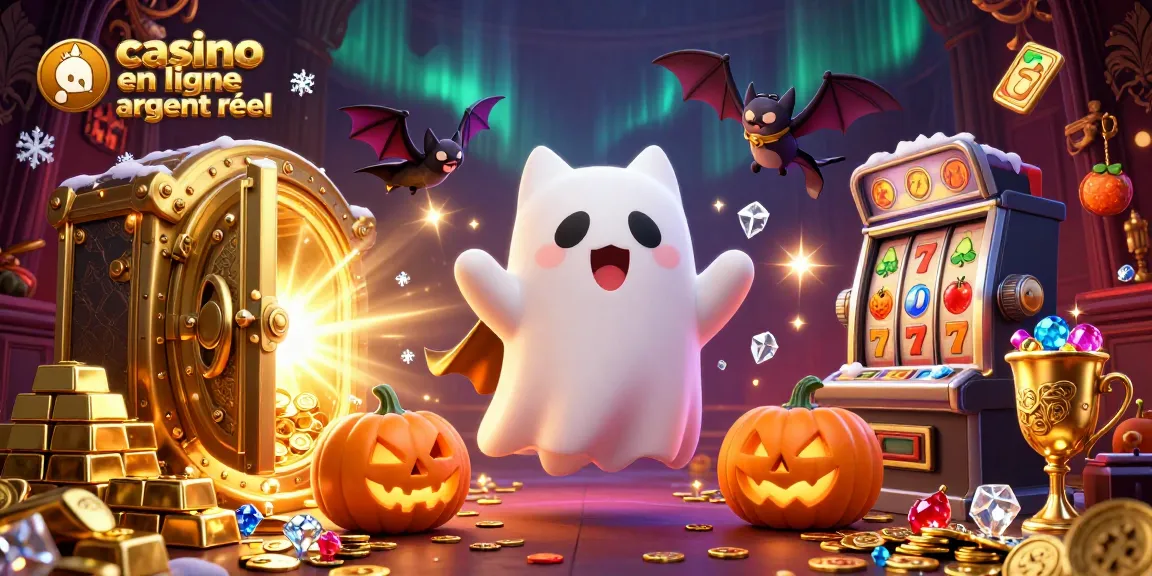 Jouez dans un casino en ligne argent réel avec un chat fantôme et un vampire, entouré de richesses.