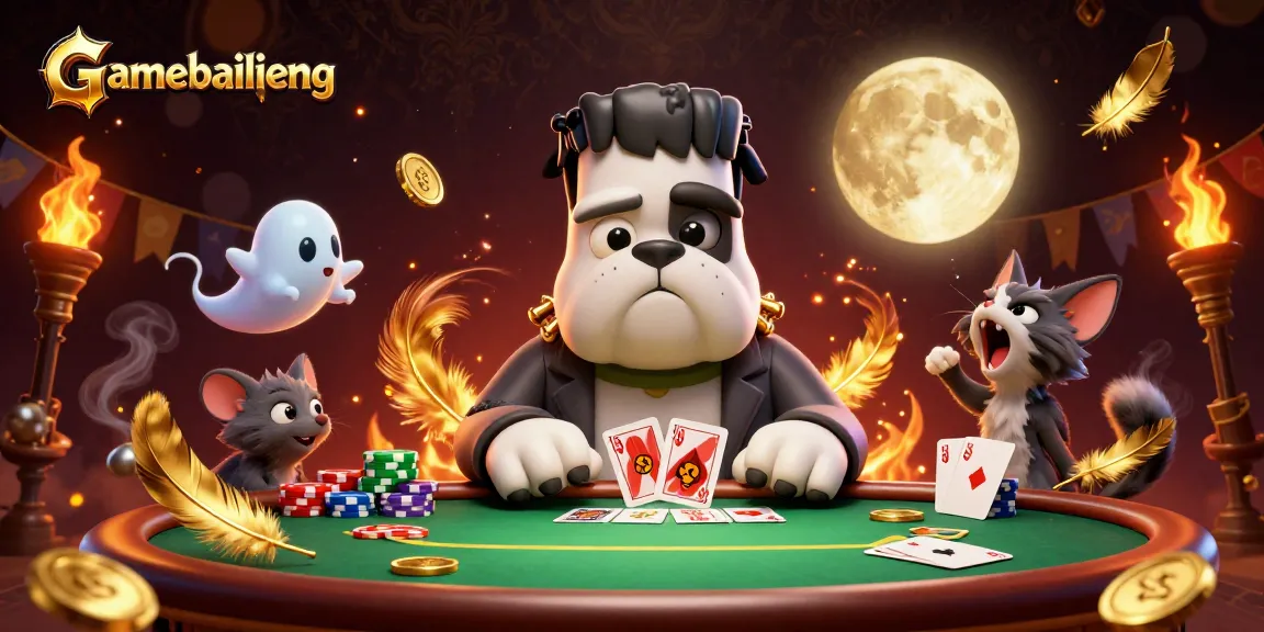 Experience thrilling poker action with gamebailieng's unique characters at a haunted table.