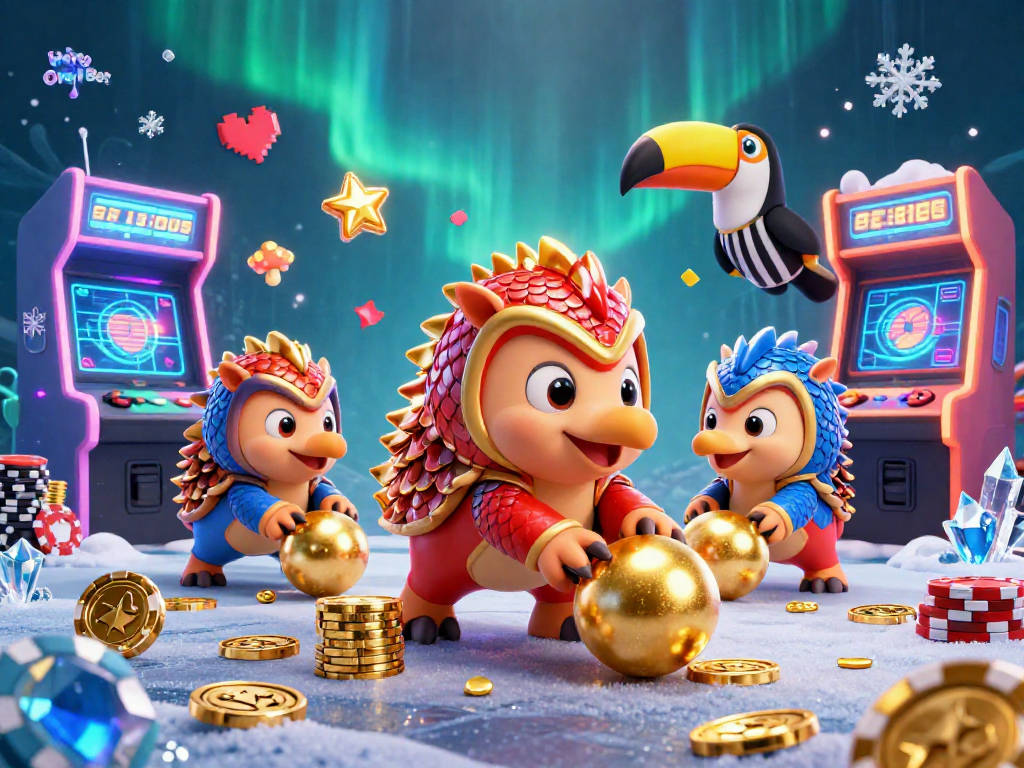 Heng Ong Bet rivals play in a dynamic 3D casino scene, showcasing competitive games and vibrant arcade elements.