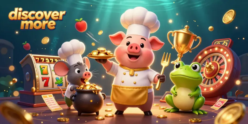 Discover more with an enchanting casino scene featuring a chef and gold coins.