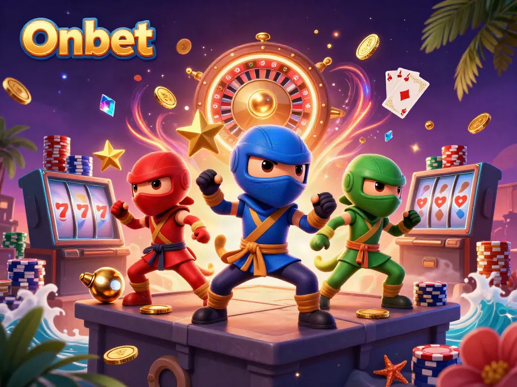 Experience thrilling actions at Onbet with cartoon chameleons battling amidst rich casino elements