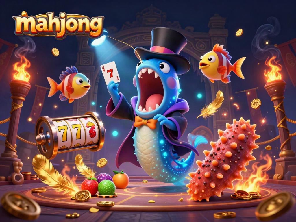 Engage in exciting mahjong gameplay with enchanting underwater characters performing card tricks.