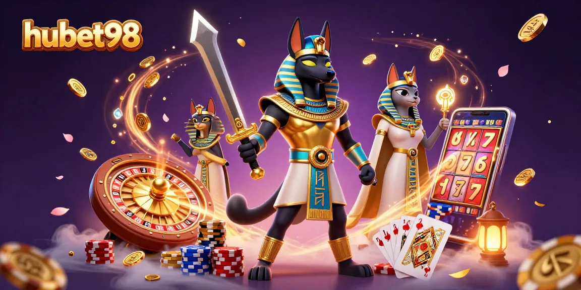 Experience thrilling gameplay at hubet98 with vibrant casino elements and Egyptian warrior characters.