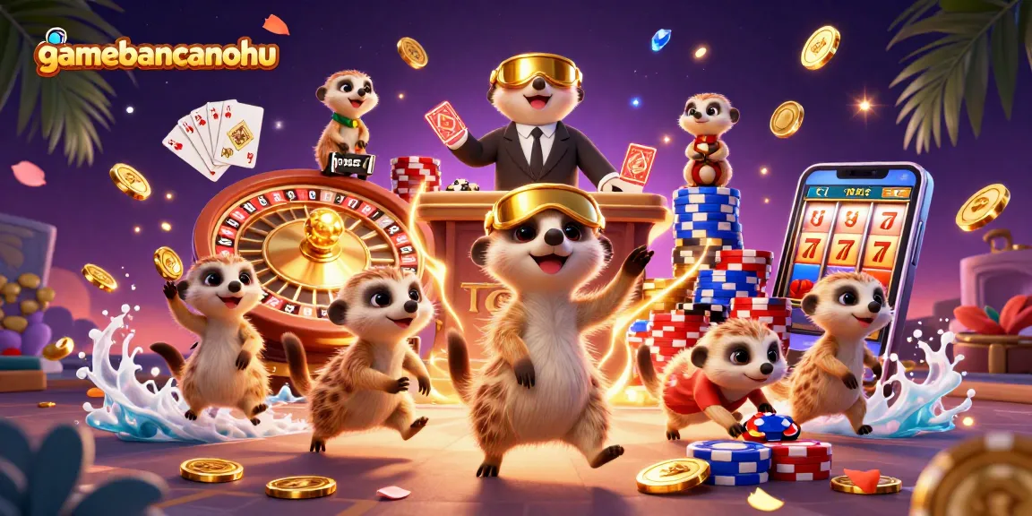 Experience the excitement of gamebancanohu with a lively casino scene featuring playful meerkats.